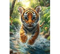 Tigre en el Agua Rompecabezas 300 Piezas Cartón Grueso para Parejas Sueño de Pintura al óleo de Cuento de Hadas Desarrollo Habilidades Pieza Decorativa Casa Pack Completo Regalo Cumpleaños 300 PCS