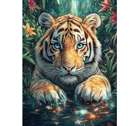 Tigre en jardín Floral Puzzles 1000 Piezas Impossible 3D Ultra Difícil Rompecabezas para Adultos Desafío Intelectual Estera Portátil DIY Moderno Creativo 1000 PCS