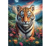 Tigre en las flores Rompecabezas 1000 Piezas Cartón Para Toda La Familia Pintura al óleo fantástica de animales salvajes Juego Compartir Estimulación Cognitiva Regalo Fin De Año Mejor Valorado 1000 PC