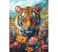 Tigre en Las Flores Rompecabezas 500 Piezas Cartón Grueso para Parejas Cuentos de Hadas de Animales y Plantas Desarrollo Habilidades Pieza Decorativa Casa Pack Completo Regalo Cumpleaños 500 PCS