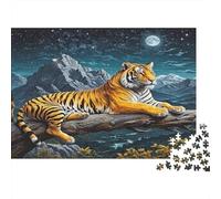 Tigre en una Roca a la luz de la Luna, Colorido, Dos Tigres en un Tronco por la Noche, Rompecabezas de 1000 Piezas, Regalo Divertido de cumpleaños para Adultos, 38x26cm/1000 Piezas
