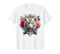 Tigre Flores Ojos Azules Animal Print Arte Tigre Camiseta