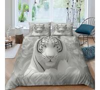 Tigre Flower Funda De Edrojoón Fierce Animales 3D Impreso Microfibra Ropa De Cama 2 Fundas De Almohada, Niños Niñas,Decoración del Dormitorio Super King（260x220cm）