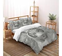Tigre Flower Funda De Edrojoón Fierce Animales 3D Microfibra Ropa De Cama 2 Fundas De Almohada, para Niños Y Hombres Decoración del Dormitorio King（220x240cm）
