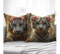 Tigre Fundas de Cojines 40x40cm, Bosque Fundas para Sofa xxl Juego de 2 Ultrasuave y Cómodo Cuadrado Cojines Exterior con Cremallera Invisible para Silla Dormitorio halloween Decorar Regalos R1-954