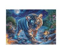 Tigre Galaxia Estrellada Puzzles 300 Piezas Desafío Nivel Difícil Tiempo Feliz Rompecabezas para Adultos Aliviar Estrés Decoración Hogar DIY Moderno Portátil 300 PCS