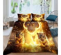 Tigre Glow Funda De Edrojoón Fierce Animales 3D Antialérgica Microfibra Ropa De Cama 2 Fundas De Almohada para Niños Y Hombres Decoración del Dormitorio Super King（260x220cm）