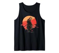 Tigre Guerrero japonés con Katana Red Sun Art Camiseta sin Mangas