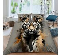 Tigre Ink Splash Funda De Edrojoón Fierce Animales 3D Impreso Antialérgica Microfibra Ropa De Cama 2 Fundas De Almohada Niños Niñas Decoración del DormitorioSuper King（260x220cm）