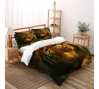 Tigre Jungle Funda De Edrojoón con Fierce Animales 3D Impreso Microfibra Ropa De Cama 2 Fundas De Almohada, Niños Niñas, Funda De Edrojoón Dormitorio King（220x240cm）