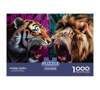 Tigre León Puzzle de 1000 Piezas Papel para Adultos Encuentro Nocturno Juego de Puzzle 1000 Piezas Decoración Hogar 52x38cm/1000pcs
