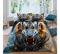 Tigre Llama Funda De Edrojoón Fierce Animales 3D Microfibra Ropa De Cama 2 Fundas De Almohada Niños Niñas Decoración del DormitorioSuper King（260x220cm）