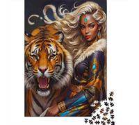 Tigre Majestuoso Mujer Dinámica Puzzle de 1000 Piezas Juego de Puzzle 1000 Piezas Papel Adultos Estilo Fantasía Relajación Concentración Regalo Familiar Decoración 38x26cm/1000pcs