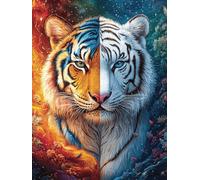 Tigre mi-Blanc mi-Noir Dans le Jardin Fleuri Puzzle 1000 Piezas Papel Adolescentes Animal Cuento de Hadas fantástico Actividad Familiar Educativa Mejora Coordinación Ojo-Mano Fiestas