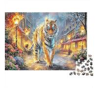 Tigre Nocturno Callejón Rompecabezas de 1000 Piezas para Adultos Cartón Grueso Entrenamiento Cerebral Puzzle de Tigre Decoración de Pared 52x38cm/1000pcs