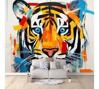 Tigre Papel Pintado 500×280cm Tigre De Grafiti Geométrico Colorido Papel Pintado Fotomurales Pared Tejido No Tejido Decorativos Murales Fotográfico Moderno Decoración de Paredes