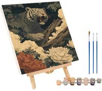 Tigre Pintar por Numeros Adultos, Cuadros para Pintar por Numeros Flor, DIY Kit Manualidades Adultos con 3 Pinceles y Pigmento Acrílico, Paint by Numbers Adult para Decoracion Hogar 20x30cm 0-3880