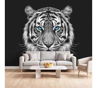 Tigre Rayas Negro Blanco Papel pintado Foto | 400 x 280 cm Mural Panorámico Fotografía Animal Pared Papel pintado Oficina Sala Dormitorio Panorámico Tapiz