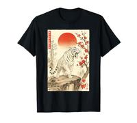 Tigre rugiente Japonés Sumi-e Cerezo Flor Paisaje Edo Camiseta