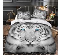 Tigre salvaje Funda de Edredón incluye Fundas de Almohada Juego de 3 Piezas Suave Estampado 3D Cremallera Oculta Antibacteriana Animal blanco y negro Funda Edredon for Adolescentes Single（135x200cm）
