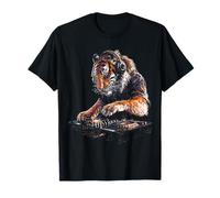 Tigre sostiene DJ Mixer Heaadphone Animal Print Art Tiger Camiseta