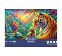 Tigre y Cachorro en el Colorido País de Las Hadas Puzzle De 1000 Piezas Tigre Puzzles Clásicos para Todas Las Edades 38x26cm/1000pcs