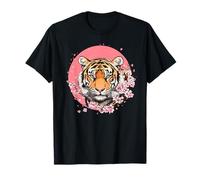 Tigre y flor de cerezo en círculo rosa Camiseta