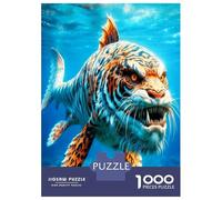 Tigre y tiburón en el mar 1000 Piezas Puzzle Clásico Bestia mítica Paquete De Puzzle, Cochetón Premium - Hit Entre Los Mayores, Regalo De Inauguración, Diversión En Casa O Fiestas 70x50cm/1000pcs