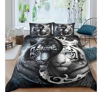 Tigre Yin Yang 3D Juego De Cama De Microfibra,Arte en Blanco y Negro artístico Funda Nórdica Estampada con Fundas De Almohada para Y Adultos Y Adolescentes Double（200x200cm）