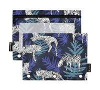 Tigres animales plantas cremallera con ventana transparente bolsa para lápices de gran capacidad 3 anillos carpeta escuela clase oficina organizadores multicolor 2 piezas