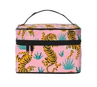 Tigres Bailando sobre Tigre Asiático Rosa Dorado Naranja Y Negro Animal Print, Bolsa de Maquillaje Bolsa de cosméticos Bolsa de Aseo de Viaje portátil Estuche para lápices