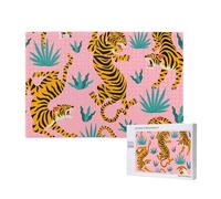 Tigres Bailando sobre un Tigre asiático Rosa con Estampado Animal Dorado, Naranja y Negro.,Rompecabezas de Madera de 1000 Piezas para Adultos y Adolescentes.
