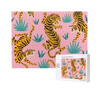 Tigres Bailando sobre un Tigre asiático Rosa, Dorado, Naranja y Negro, Estampado Animal, Rompecabezas de Madera de 500 Piezas, Juego Familiar, Rompecabezas para decoración del hogar.