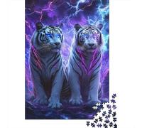 Tigres Blancos Fantasía Puzzle de 1000 Piezas para Adultos Escena de Relámpagos Juego de Puzzle 1000 Piezas Decoración 52x38cm/1000pcs