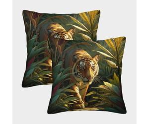 Tigres deambulando libremente en la densa Jungla Fundas De Almohada Cojines Decorativos Impresos En 3D,para Sofá Cama 40x40cm 2 Paquetes