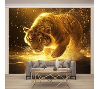 Tigres Dorados Papel De Pared 3D 200X140 Cm Fauna Silvestre Fotomurales Tejido No Tejido Sala Cuarto Mural Moderno Papel Pintado Tapiz Grande Murales Decoración De Paredes