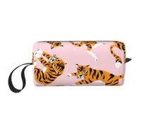 Tigres Lindos Animales de Circo sobre el Fondo Rosa, Bolsa de Maquillaje Bolsa de cosméticos Bolsa de artículos de tocador de Viaje portátil Bolsa de Maquillaje