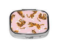 Tigres lindos animales de circo sobre el fondo rosa, Pastillero cuadrado para bolsillo o monedero, pequeño contenedor de pastillas, organizador de pastillas de viaje