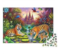 Tigres Selva Tropical Puzzle de 1000 Piezas Papel para Adultos Castillo Fantasía Puzzle para Toda la Familia Relajación Hogar Regalo 38x26cm/1000pcs