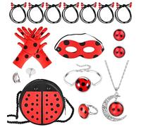 Tigvio Juego de 14 disfraz de Ladybug, máscara de Ladybug, guantes, bolsa, Lady Bug, disfraz de Ladybug, disfraz de Ladybug, disfraz de Ladybug, para niña, cosplay, carnaval, juguete