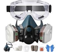 Tigvio Máscara de protección respiratoria, juego de máscara de gas, máscara antipolvo para pintura, vapores, protección contra el polvo, protección respiratoria con gafas de protección, máscara