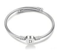 Tihnvk Pulseras con inicial para mujer, brazalete abierto, ajustable, 26 letras iniciales del alfabeto A-Z, pulsera para hija, amigas, mamá y tía, talla única, Acero inoxidable, No es una piedra