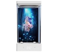 TIHONORI Betta Fish Tank - Mini acuario de escritorio de 1.4 L con drenaje inferior, control de temperatura inteligente USB, luces LED ajustables, acuario Betta de mesa para decoración del hogar y