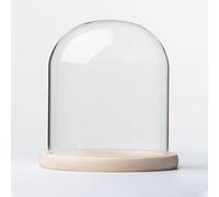 TIHONORI Pantalla de cúpula de Vidrio de 20 cm de diámetro con Base de Madera Maciza para exhibir Plantas, Adornos, figuritas,20 * 20cm
