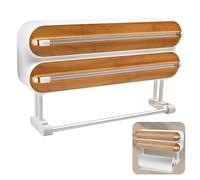 TIHOOK Portarrollos de pared para cocina, dispensador de papel 3 en 1 con cúter, soporte magnético para rollos de cocina, cortador de papel film transparente, dispensador de papel de aluminio, soporte