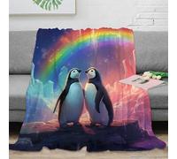 TIICZAAKL Lindo pingüino Manta De Franela con Diseño De Arcoíris En 3D Manta De Felpa ,para Niñas Niños Y Adultos Mantas De Sofa Cama Cálida Y Acogedora para Cama, Sofá 80x90inch(200x230cm)