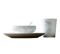 Tiiiopkvvv 4 piezas 1 persona comida cerámica vajilla hotel restaurante utensilios tazón taza cuchara set chino pintado a mano (color: A, tamaño: juego de 4 piezas)