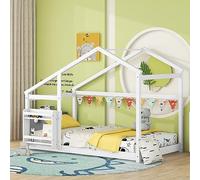 Tiiiopkvvv Cama de madera con forma de casa de tamaño individual con estante pequeño, pino resistente y soporte de listones sólidos, no necesita somier, 207.5 cm de largo x 115.3 cm de ancho x 145.6