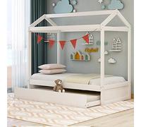 Tiiiopkvvv Cama de tamaño matrimonial con patas de apoyo nido que se puede decorar y ahorrar espacio, cama de madera extraíble disponible compatible con adultos y niños (blanco S), antideslizante