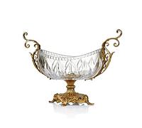 Tiiiopkvvv Cesta de frutas y verduras para encimera, cuenco de frutas chino, retro, transparente, decorativo, plato de frutas, cuenco grande de cristal, base de cobre, centro de mesa